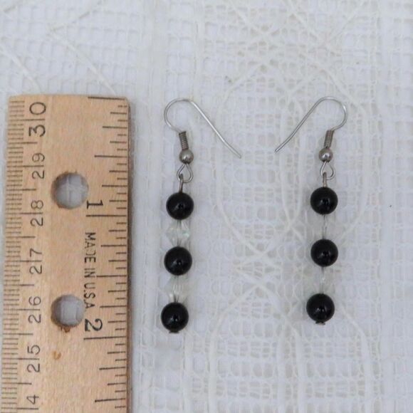 Handmade Onyx and Crystal Dangle Earrings For Women, Casual or Business Jewelry - Picture 4 of 6